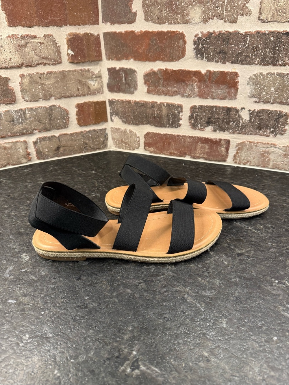 Soda Black Elastic Strap Flat Sandals